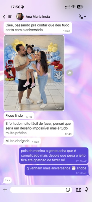 Print do WhatsApp da Ana Maria — festa Mickey