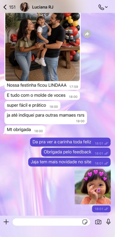 Print do WhatsApp da Luciana RJ — festa tema Carros