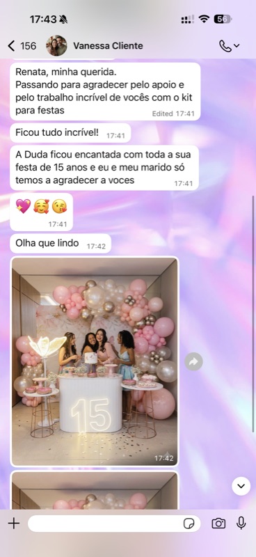 Print do WhatsApp da Vanessa — 15 anos da Duda