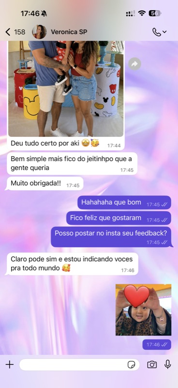 Print do WhatsApp da Veronica SP — festa Minnie